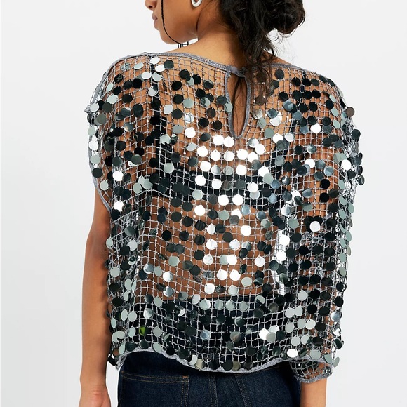 Free People Vee Tank Silver Sequin - Picture 3 of 6